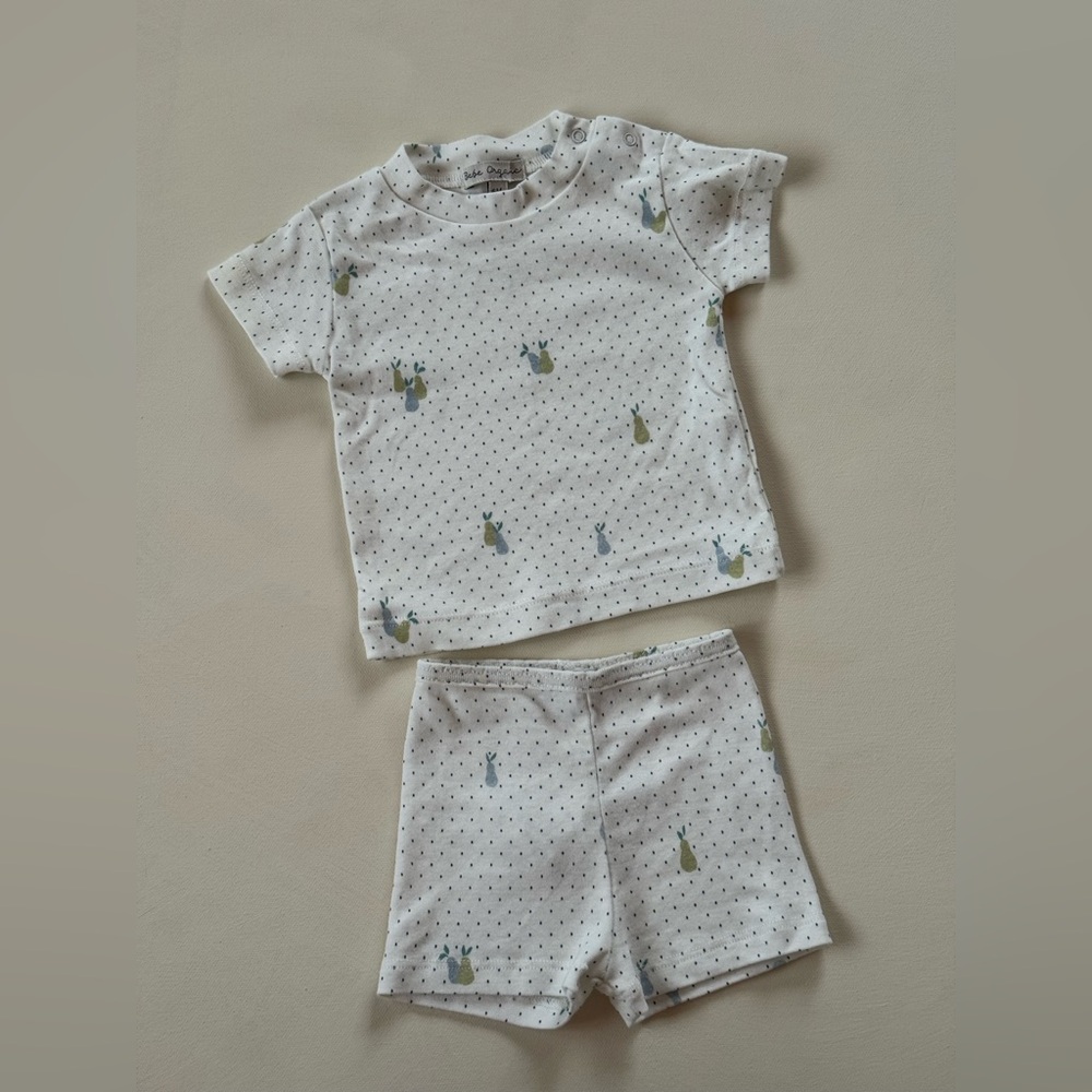 Bebe Organic Baby Pajama Set 3–6M Pear Print Two Piece Like New